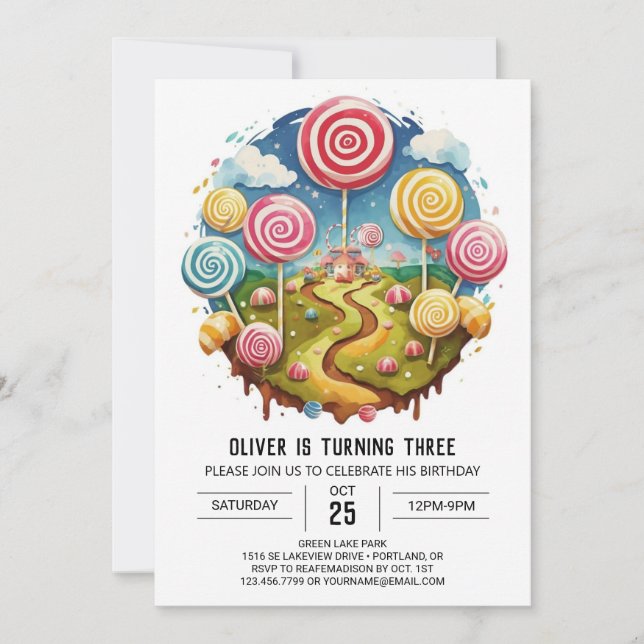 Sweet Bohemian Lollipop Birthday Invitation (Front)