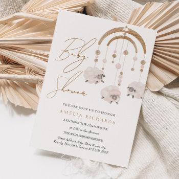 Sweet Boho Blush Pink Sheep Mobile Baby Shower  Invitation by LittleBayleigh at Zazzle