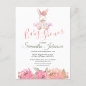 Sweet Boho Bunny Pretty Pink Floral Baby Shower Invitation Postcard (Front)