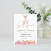 Sweet Boho Bunny Pretty Pink Floral Baby Shower Invitation Postcard (Standing Front)