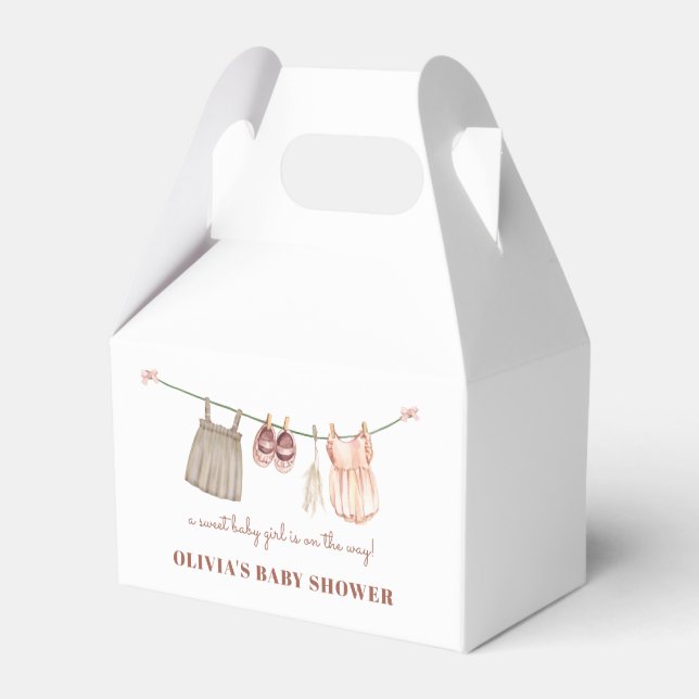 Sweet Boho Clothesline Girl Baby Shower Favor Boxes (Front Side)