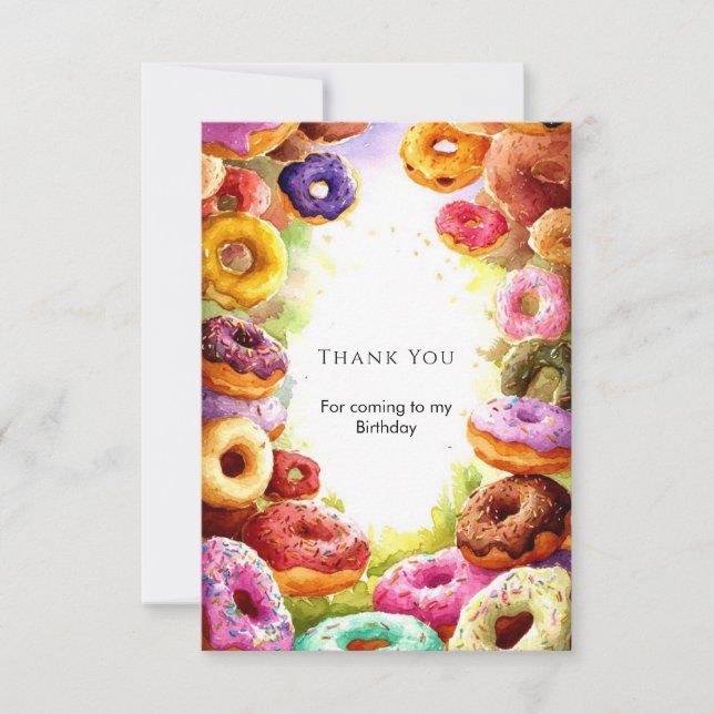 Sweet Boho Donut Birthday Thank You Card (Front)