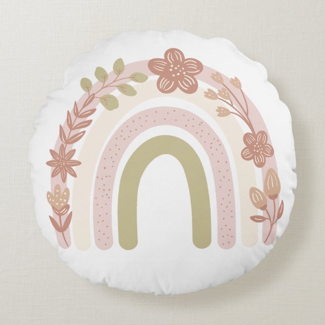 Sweet Boho Floral Rainbow  Round Pillow (Front)
