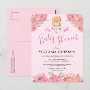 Sweet Boho Floral Squirrel Woodland Baby Shower In Postcard