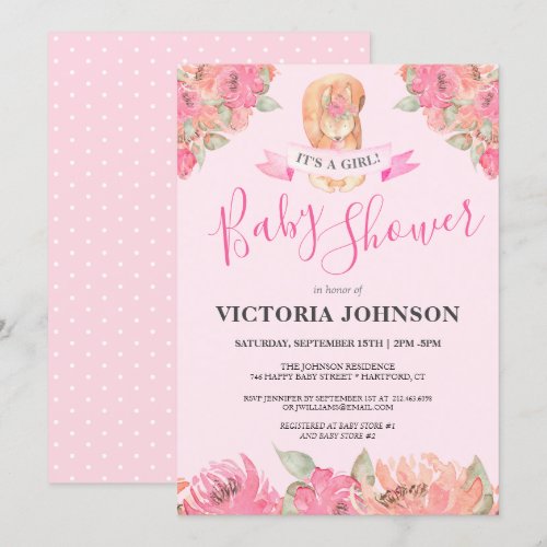 Sweet Boho Floral Squirrel Woodland Baby Shower Invitation