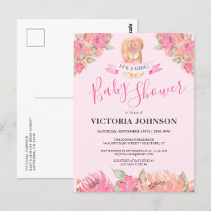 Sweet Boho Floral Squirrel Woodland Baby Shower Postcard