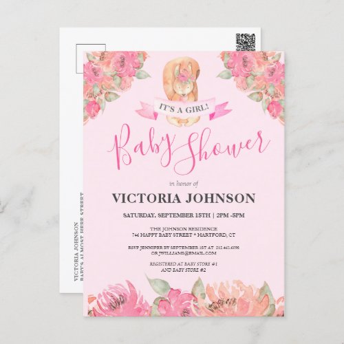 Sweet Boho Floral Squirrel Woodland Baby Shower Postcard