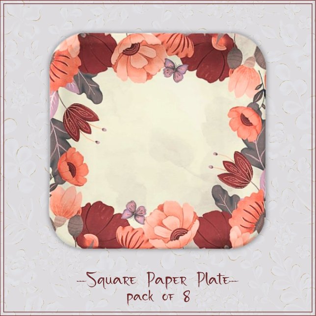 Sweet boho folk art butterfly floral paper plates (Creator Uploaded)