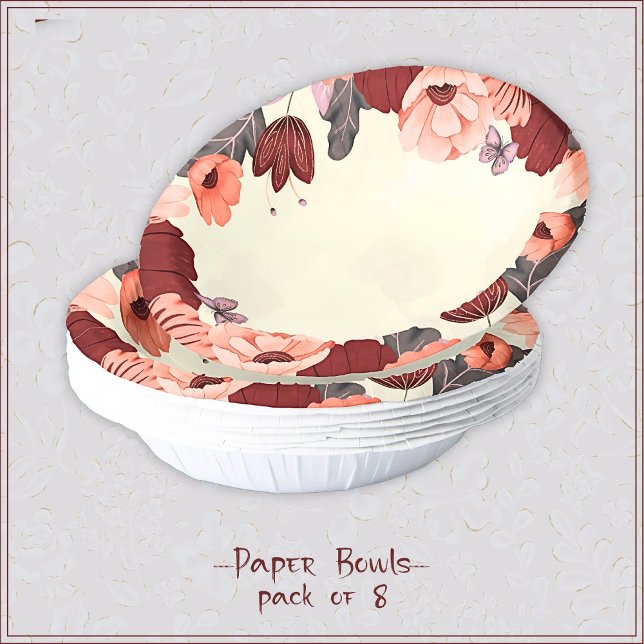Sweet boho folk art floral botanical paper bowl (Creator Uploaded)