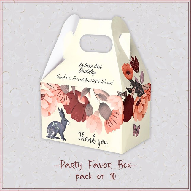 Sweet boho folk art rabbit butterfly floral Hygge Favor Boxes (Creator Uploaded)