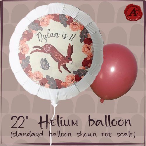 Sweet boho folk art rabbit Hygge floral Balloon