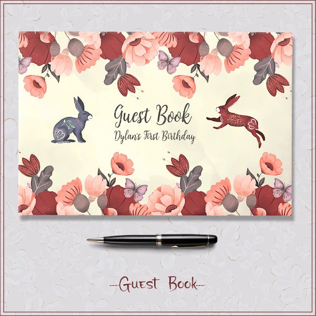 Sweet Boho Folk Art Rabbit Hygge Floral Guest Book (Creator Uploaded)