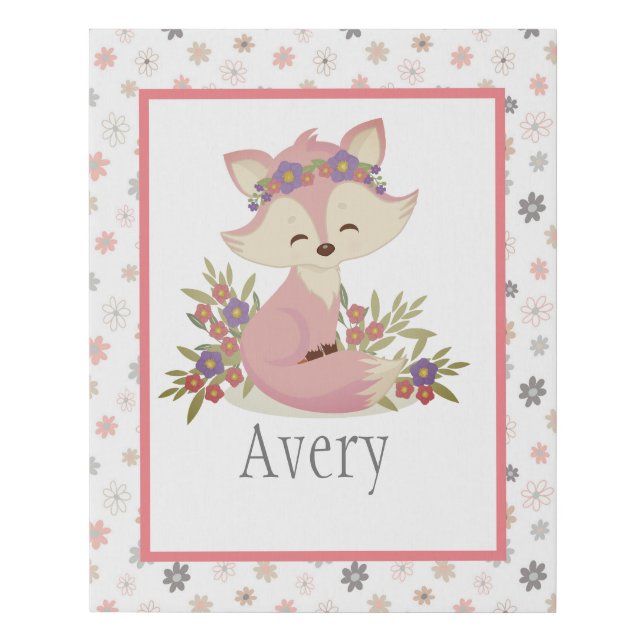 Sweet Boho Fox Personalized Nursery Art Faux Canvas Print (Front)