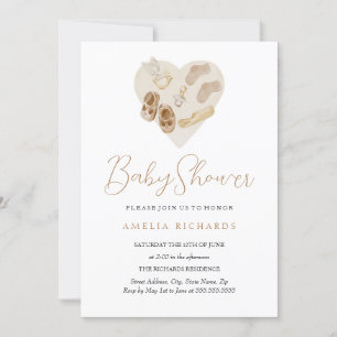Sweet Boho Heart Blue Baby Shower Invitation