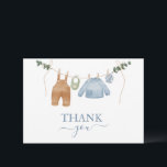 Sweet Boho Neutral Clothesline Boy Baby Shower Thank You Card<br><div class="desc">Express your heartfelt thanks with our Boho Neutral Boy Baby Shower Thank You Card! This elegant card features muted neutral tones, including dusk blue and beige, creating a calming and inviting palette. The design showcases an adorable clothesline adorned with baby boy clothes, adding a sweet and charming element to the...</div>
