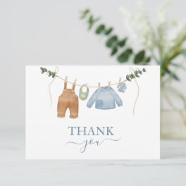 Sweet Boho Neutral Clothesline Boy Baby Shower Thank You Card
