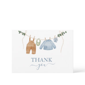 Sweet Boho Neutral Clothesline Boy Baby Shower Thank You Card