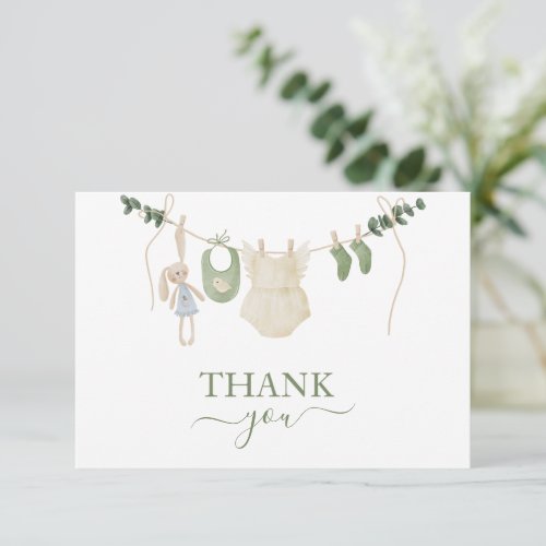 Sweet Boho Neutral Clothesline Girl Baby Shower Thank You Card