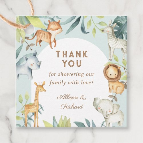 Sweet boho safari animals sage baby shower favor tags