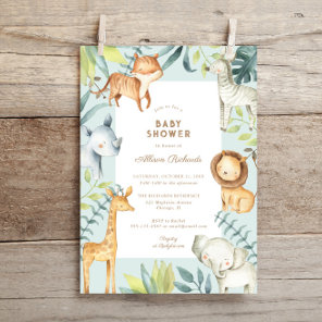 Sweet boho safari animals sage boy baby shower invitation