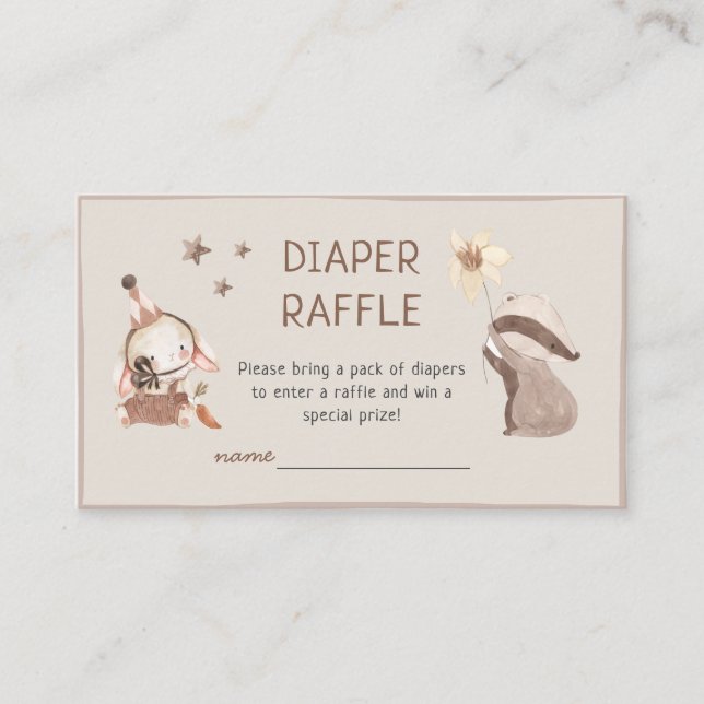 Sweet Boho Watercolor Animal Diaper Raffle Enclosure Card (Front)