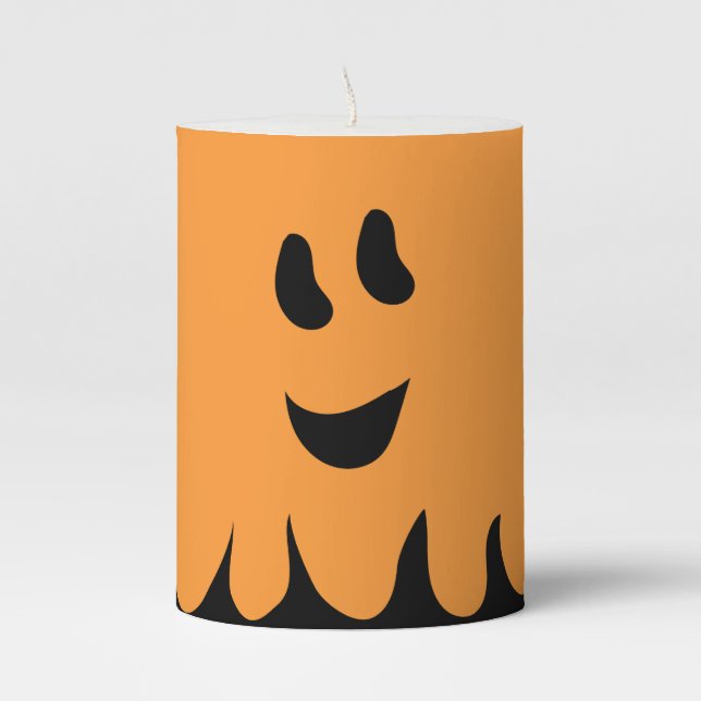 Sweet Boo Orange Ghost Pillar Candle (Front)