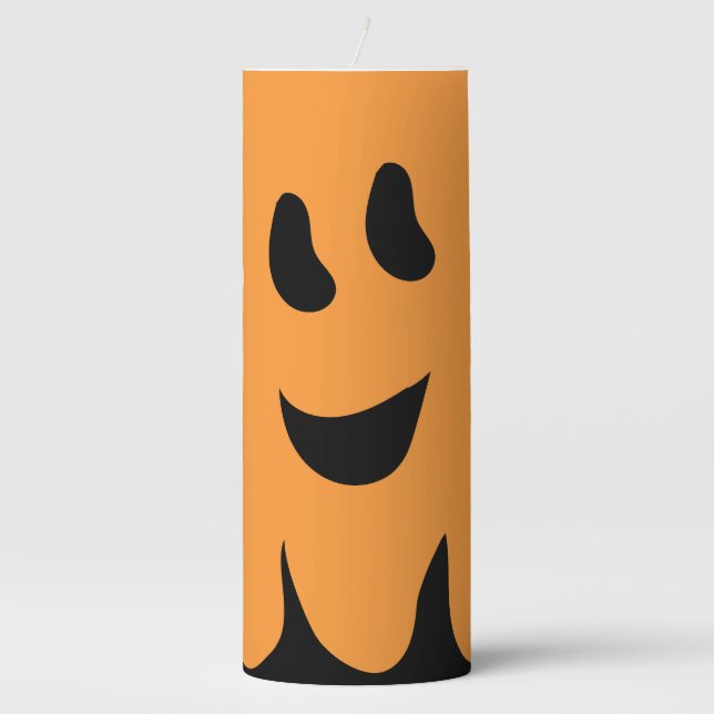 Sweet Boo Orange Ghost Pillar Candle (Front)