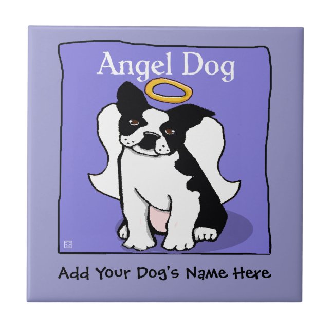 Sweet Boston Terrier Angel Dog Memorial Tile (Front)