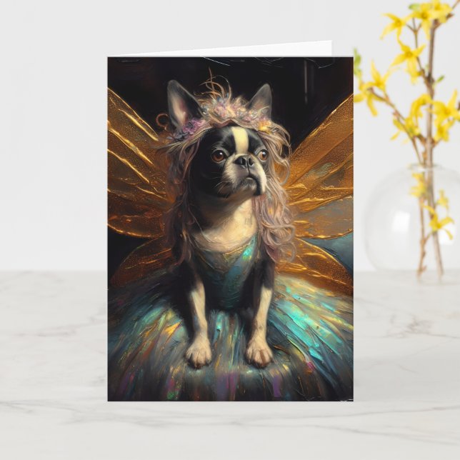 Sweet Boston Terrier Fairy All Occasions Card (Yellow Flower)
