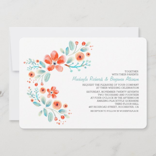 Sweet Botanical Flowers Watercolor Wedding Invitation (Front)