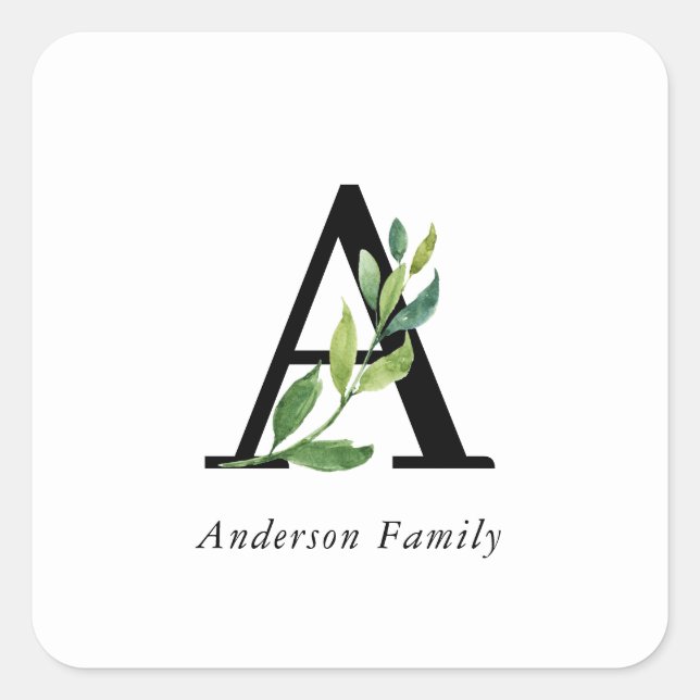 Sweet Botanical Monogram Square Sticker (Front)