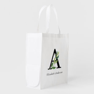 Sweet Botanical Monogrammed Grocery Bag