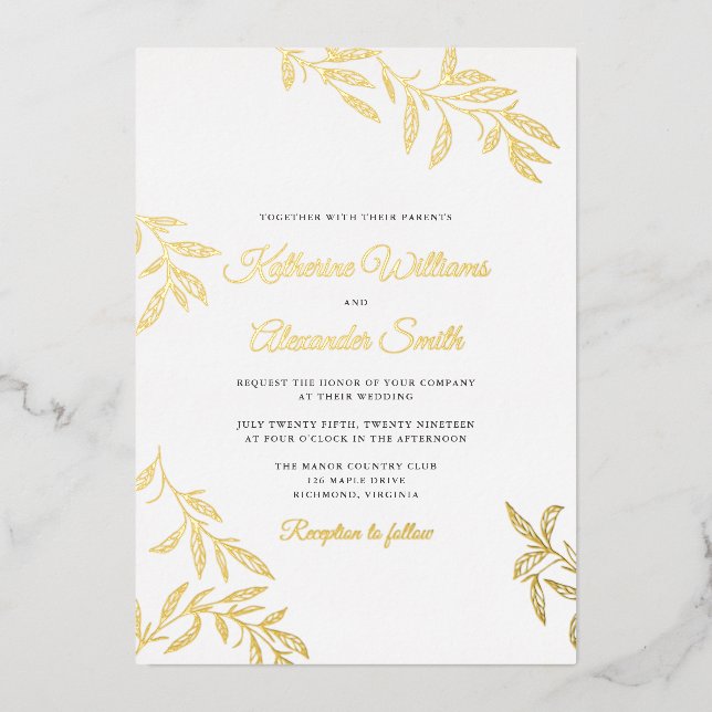Sweet Botanical Wedding Invitation Foil Invitation (Front)