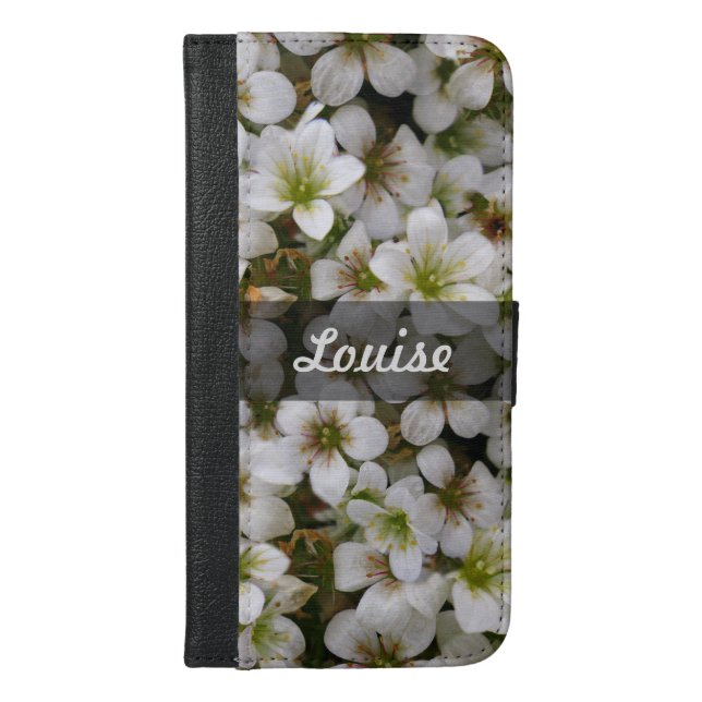 Sweet Botanical White Flowers Photo any Name iPhone Wallet Case (Front)