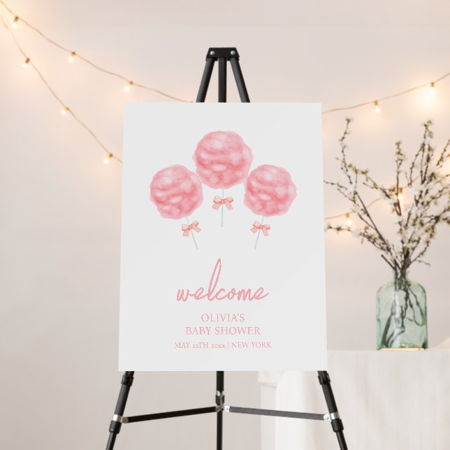 Sweet Bow Cotton Candy Baby Shower Welcome Sign  (In Situ (Stand))