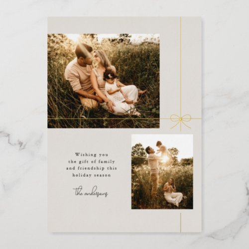 Sweet Bow Family  Friendship Modern Two Photo Foil Holiday Card