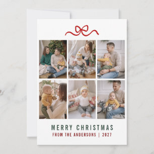  Sweet Bow Merry Christmas 6 Photo Grid Family Holiday Card