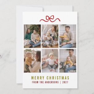 Sweet Bow Merry Christmas 6 Photo Grid Family Holiday Card