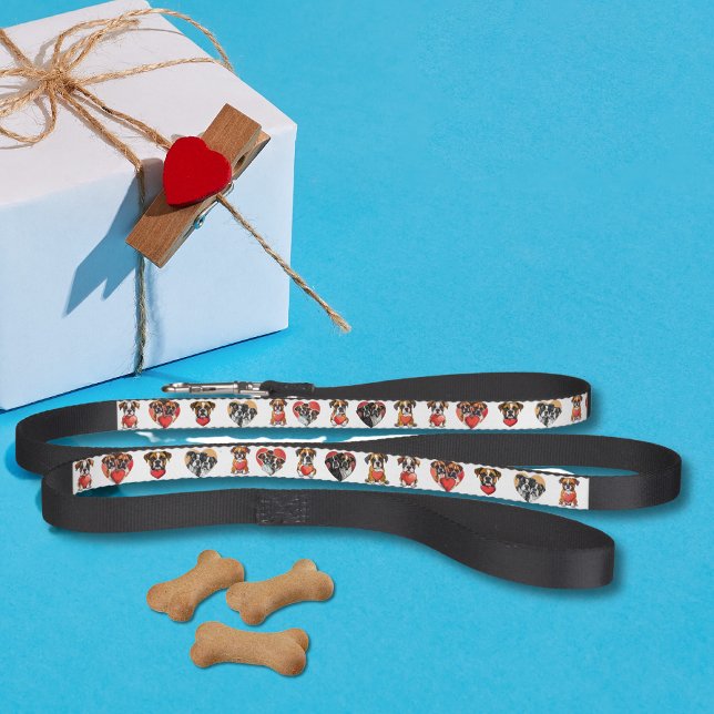 Sweet Boxer Dog Valentine Watercolor Pet Leash (Sweet Boxer Dog Valentine Watercolor Pet Leash)