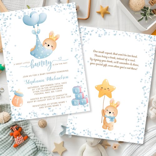 Sweet Boy Bunny with Book Request Baby Shower Invitation