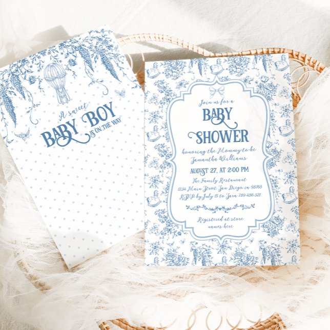 Sweet Boy Dusty Blue Whimsical Floral Baby Shower Invitation (Creator Uploaded)