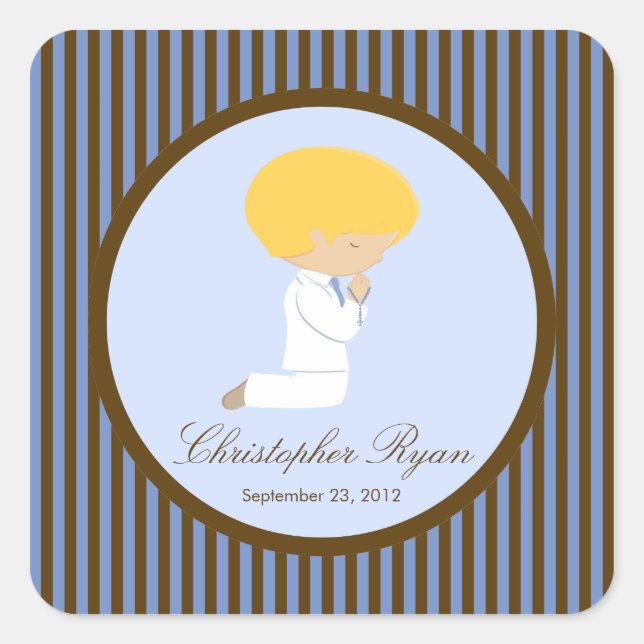Sweet Boy First Holy Communion Sticker Brown (Front)