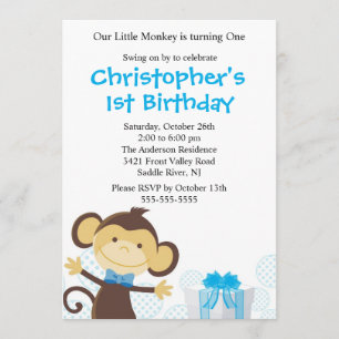 Sweet Boy Monkey Birthday Invitation