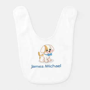 Sweet Boy Puppy Dog with Blue Bow Tie Baby Bib