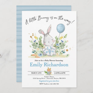 Sweet Boy Watercolor Bunny Baby Shower Blue Invitation