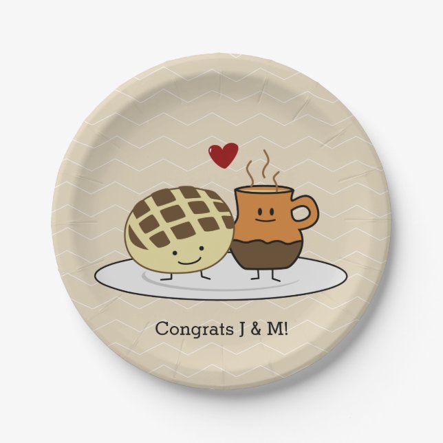 Sweet Bread Hot Chocolate Pan dulce Mexican concha Paper Plates (Front)