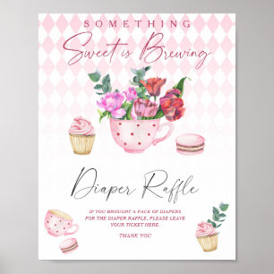 Sweet brewing tea party baby shower Diaper raffle Poster