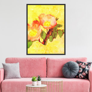 Sweet Briar Flowers Green Leaves Art Canvas Print