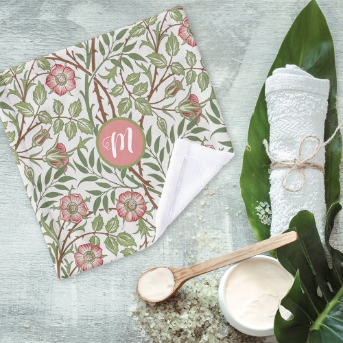 Sweet Briar Pink Roses William Morris Monogram Wash Cloth