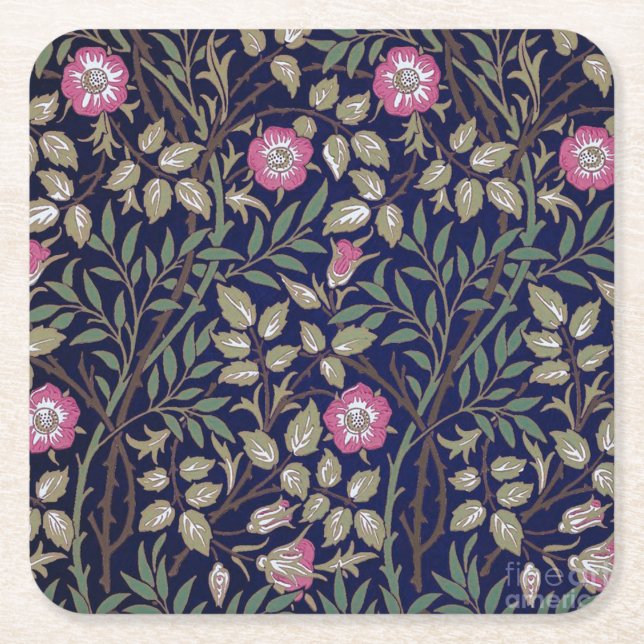 Sweet Briar, William Morris Square Paper Coaster (Front)